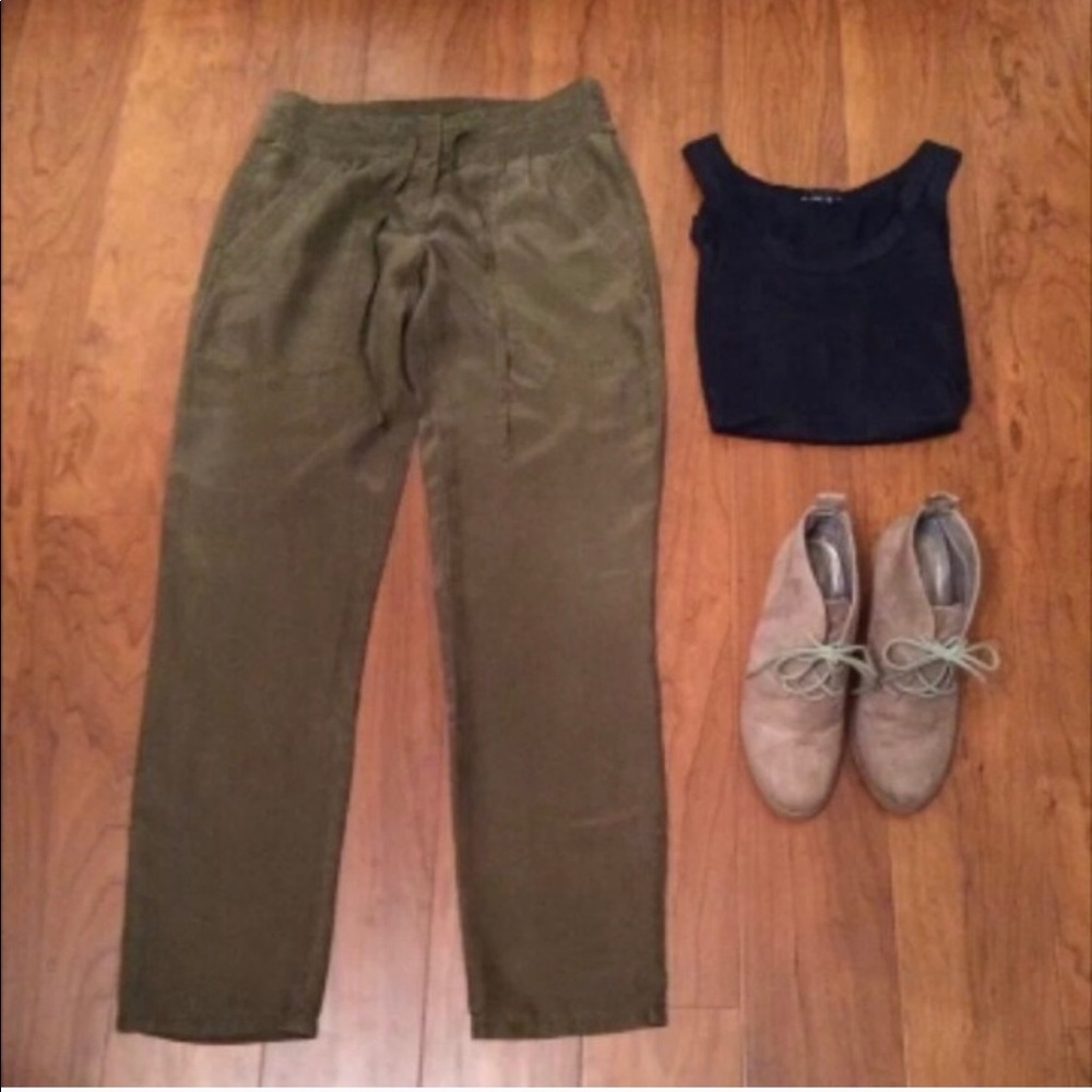 Theory military green silk pants